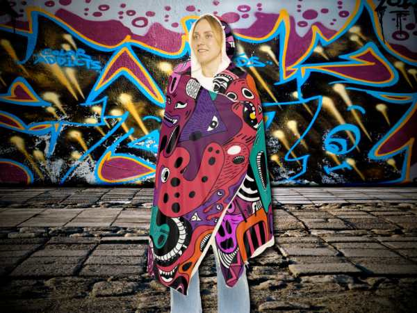 Graffiti Hooded Blanket - Snuggle Blanket with Microfiber Fleece or Sherpa Lining, Cozy Snuggle Blanket, Warm Fleece Hooded Blanket, Soft - Image 2