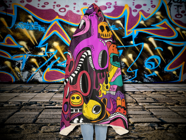 Graffiti Hooded Blanket - Snuggle Blanket with Microfiber Fleece or Sherpa Lining, Cozy Snuggle Blanket, Warm Fleece Hooded Blanket, Soft - Image 3