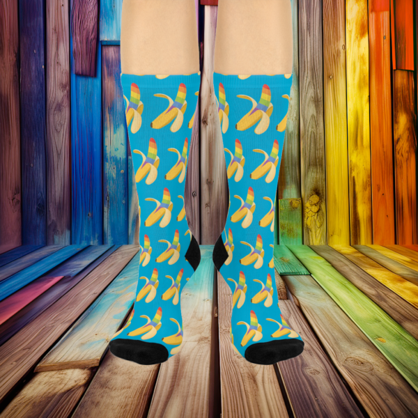 Rainbow Pride Peeling Banana Socks - Colorful LGBTQ+ Crew Socks, LGBT Gift, Gay Pride Accessories, Rainbow Novelty Footwear, LGBTQ Clothing - Image 3