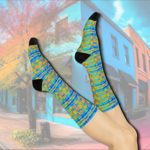 Funky Town Socks, Plaid Like Bright Pattern, Colorful Crew Socks, Fun Patterned Socks, Vibrant Sock Design, Unique Footwear