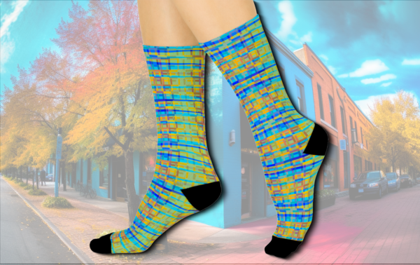 Funky Town Socks, Plaid Like Bright Pattern, Colorful Crew Socks, Fun Patterned Socks, Vibrant Sock Design, Unique Footwear - Image 2