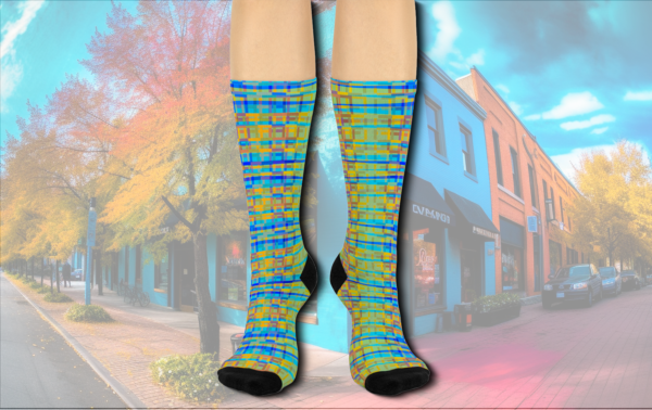 Funky Town Socks, Plaid Like Bright Pattern, Colorful Crew Socks, Fun Patterned Socks, Vibrant Sock Design, Unique Footwear - Image 3