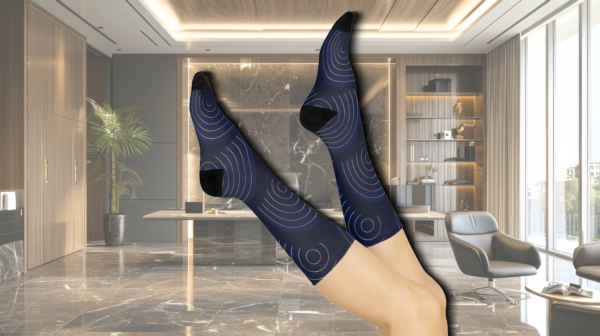 Radiant Gold Navy Blue Circles Crew Socks - Luxury Elegance Design