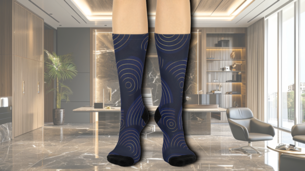 Radiant Gold Navy Blue Circles Crew Socks - Luxury Elegance Design - Image 3