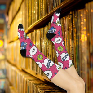 Comicbook Bubbles Socks - Combicbook Speech Bubbles, Cushioned Crew Socks, Fun Novelty Socks, Cool Graphic Design Socks, Unique Printed