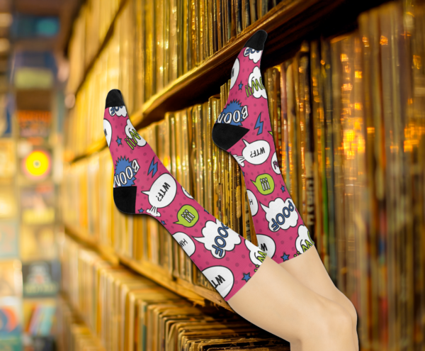 Comicbook Bubbles Socks - Combicbook Speech Bubbles, Cushioned Crew Socks, Fun Novelty Socks, Cool Graphic Design Socks, Unique Printed