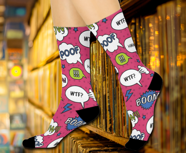 Comicbook Bubbles Socks - Combicbook Speech Bubbles, Cushioned Crew Socks, Fun Novelty Socks, Cool Graphic Design Socks, Unique Printed - Image 2