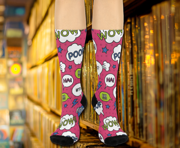 Comicbook Bubbles Socks - Combicbook Speech Bubbles, Cushioned Crew Socks, Fun Novelty Socks, Cool Graphic Design Socks, Unique Printed - Image 3