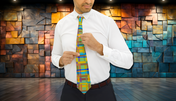 Funky Town Geometric Colorful Boxes Necktie - Patterned Menswear, Fun Tie, Vibrant Accessories, Unique Gift for Him, Colorful Neckwear