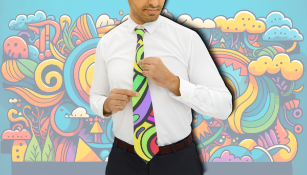 Colorful Loops Necktie, Vibrant Tie for Men, Funky Doodle Necktie, Unique Pattern Necktie, Bright Artistic Necktie, Cool Tie Accessories for