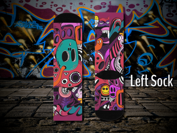 Cool Graffiti Cushioned Crew Socks, Trendy Streetwear Footwear, Funky Urban Apparel, Unique Hip Hop Stockings, Stylish Colorful Sock - Image 4