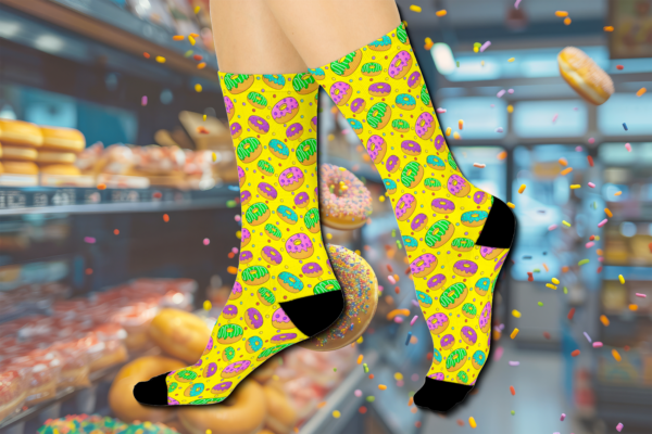 Colorful Donut Design Socks - Novelty Socks, Fun Crew Socks for Foodies, Cute Doughnut Pattern, Comfy Footwear, Gift for Donut Lovers - Image 2