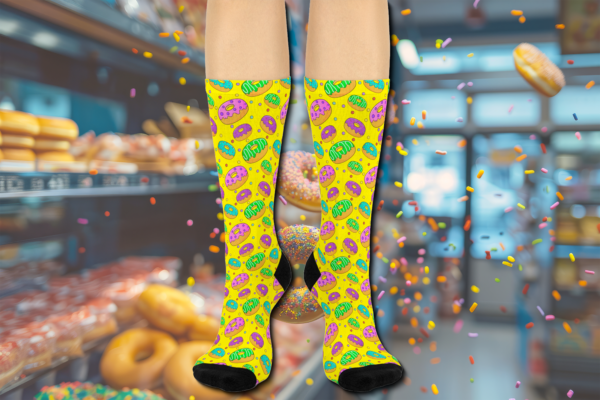 Colorful Donut Design Socks - Novelty Socks, Fun Crew Socks for Foodies, Cute Doughnut Pattern, Comfy Footwear, Gift for Donut Lovers - Image 3