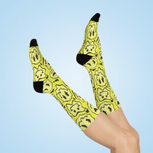 Melting Smiley Face Socks, Emoji Crew Socks, Happy Face Footwear, Fun Patterned Sock, Novelty Gift, Comfy Foot Accessory