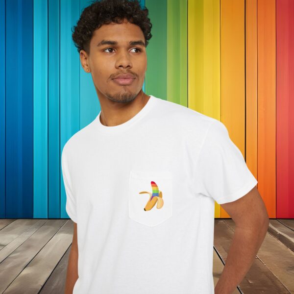 Peeling Rainbow Banana Pocket Tee, Colorful Fruit Graphic T-Shirt, Unisex Cotton Top, PRIDE Gift, Gay Present - Image 2